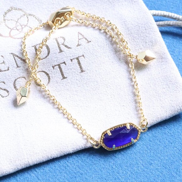 Kendra Scott Elaina Cobalt Cat's Eye Adjustable Chain Bracelet - Gold - Picture 1 of 2